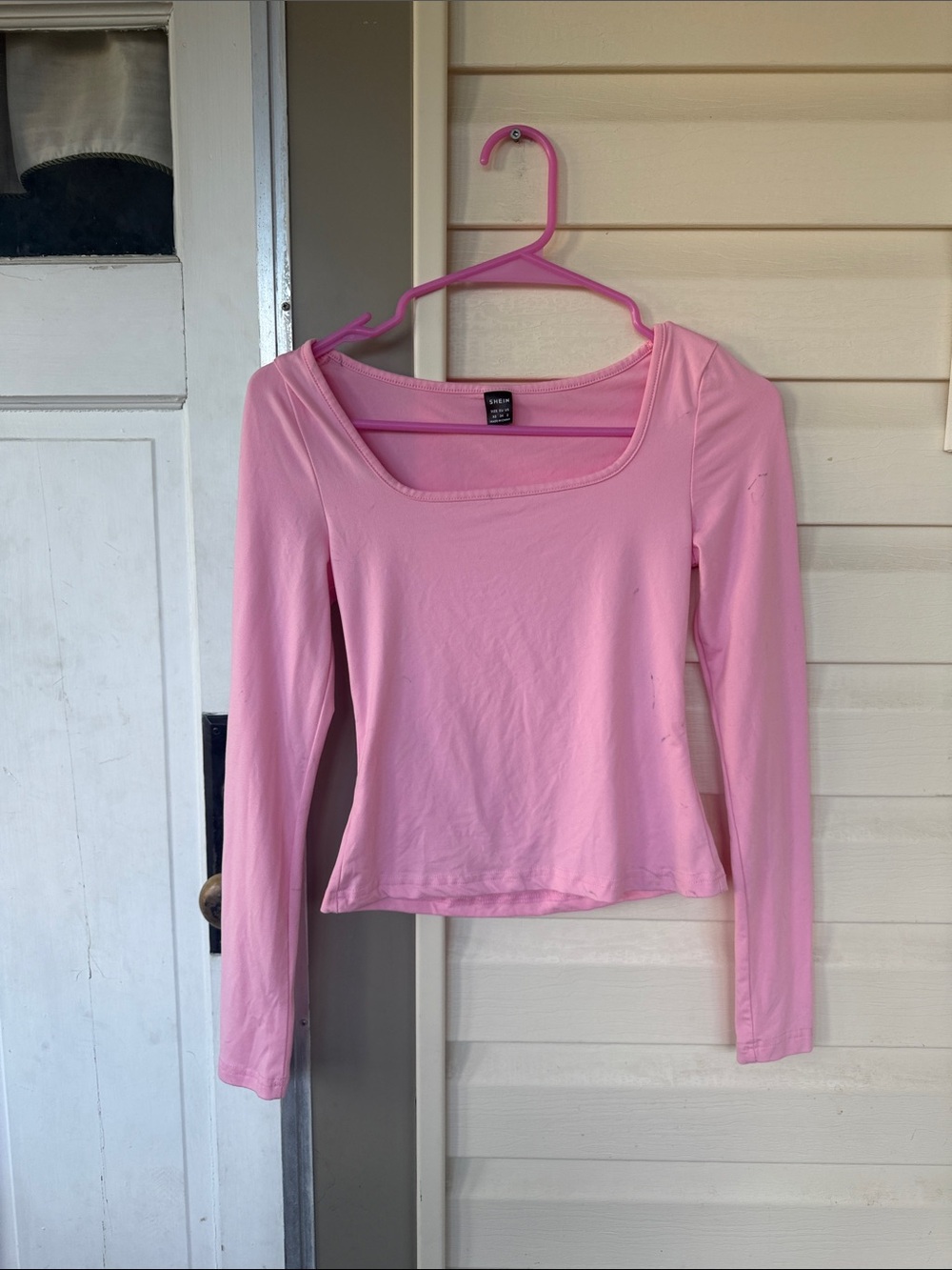 SHEIN Pink Long Sleeve Scoop Neck Tee